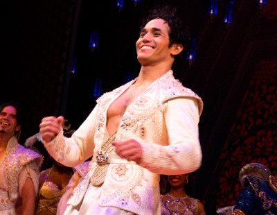 Adam Jacobs stars in the title role in Disney's Aladdin, directed by Casey Nicholaw, at the New Amsterdam Theatre. (© David Gordon)
